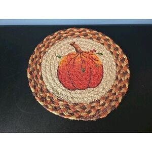Harvest Pumpkin 10" Round Trivet Earth Rugs, Braided Jute, Fall Autumn Table Mat